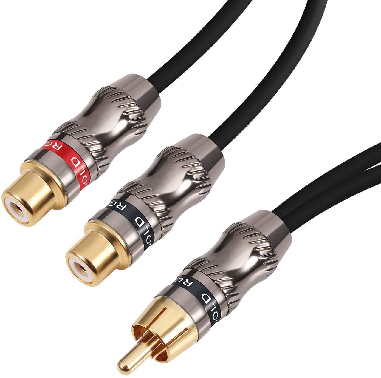 1 Male to 2 Female Y Splitter Connectors Extension Cord 8 inch Male Stereo Audio Y Adapter Subwoofer Cable 1 RCA FosPower Y Adapter to 2 RCA Female 24k Gold Plated