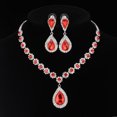 thumbnail image 3 of Juwaliy Women Bridal Wedding Jewelry Set Teardrop Crystal Necklace Earrings for Bride Bridesmaid Party Prom Gifts Red, 3 of 6