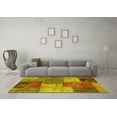 thumbnail image 3 of Ahgly Company Machine Washable Indoor Round Patchwork Yellow Transitional Area Rugs, 5' Round, 3 of 4