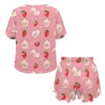 thumbnail image 5 of SEANATIVE Strawberry Pig Pajamas for Girls Pink Short Sleeve Daily Loungewear Set of 2 Cute Pajamas Top and Pants for Women Size S Comfortable Summer Sleepwear, 5 of 7