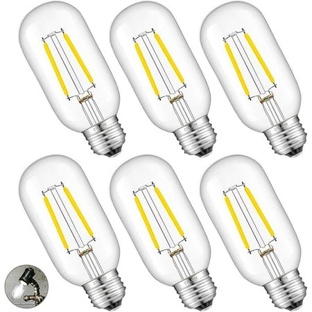 

CRLight LED Tubular Bulb 4000K Daylight White 30W Equivalent 300 Lumens 2W Dimmable LED Filament Light Bulbs E26 Base Antique Edison T45 Clear Glass Tubular Bulbs 6 Pack