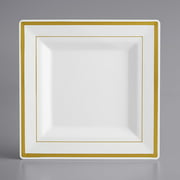 Gold Visions 8" Square White Plastic Plate with Gold Bands - 120/Case