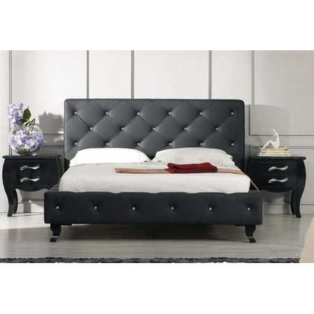 Monte Carlo Bedroom Furniture - Leatherette Crystals Tufted Queen Bedroom Set 3Pcs VIG Modrest Monte Carlo Black
