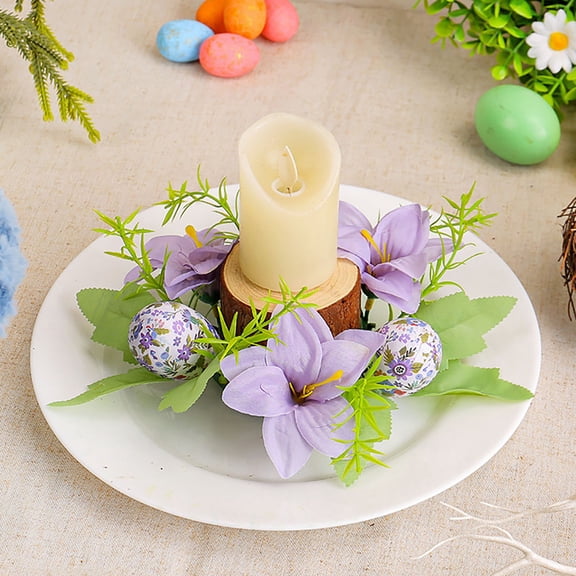 Candle Rings Wreaths 1-4PC, Artificial Hydrangea & Eucalyptus Wreath for Pillar Candle Holder, Small Boho Wreath for Wedding, Table, Home & Door Decoration