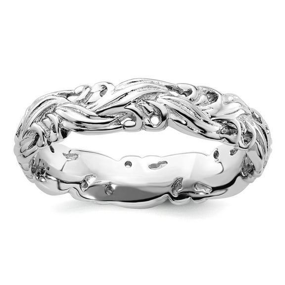 925 Sterling Silver Patterned Stackable Polished Ring Size 8 Stackable Ring for Women - 3.5 Grams
