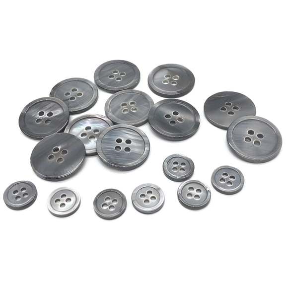 Shell Suit Buttons 100 Pack, Grey 4 Hole Buttons in 4 Sizes 0.5-0.8 inch Sewing Buttons for Blazer Jacket Coat, Professional Tailoring Supplies