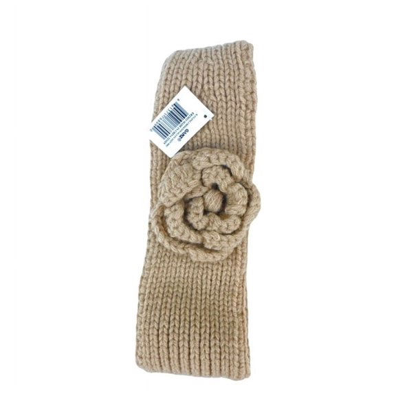 Knitted Flower Headband Beige Cream