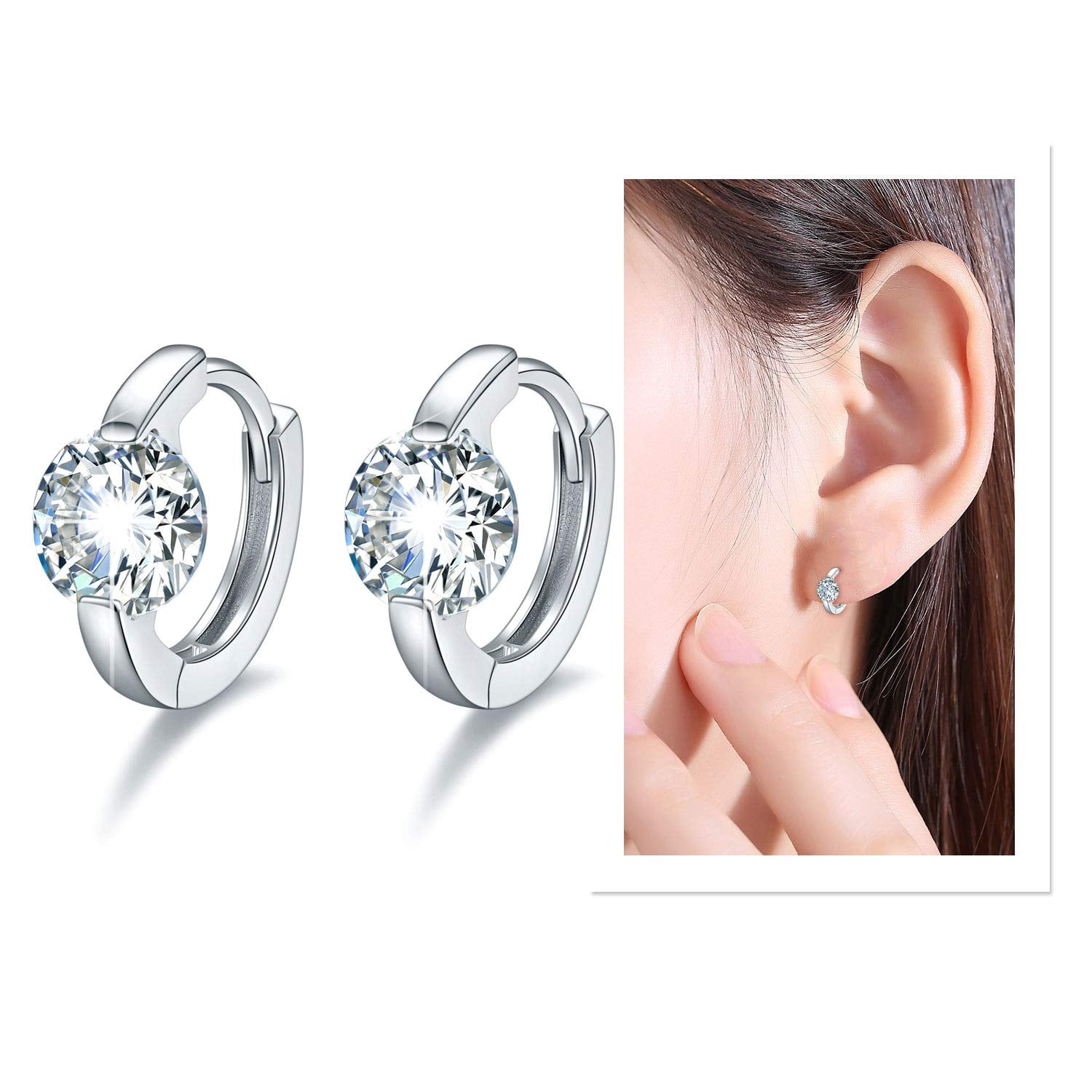 Coachuhhar Hoop Earrings for Women 925 Sterling Silver Hypoallergenic Cubic Zirconia Huggie Earrings Tiny Cartilage Earrings Mini Hoops Earrings Small Earrings Jewelry Gift for Mother's Day
