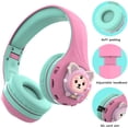 thumbnail image 5 of Riwbox Baosilon CB-7S Cat Kids Headphones Wireless/Wired with Mic, Light Up Bluetooth Headphones Over Ear Volume Limited Safe 75/85/95dB with TF-Card, Children Headphones for School(Pink&Green), 5 of 8