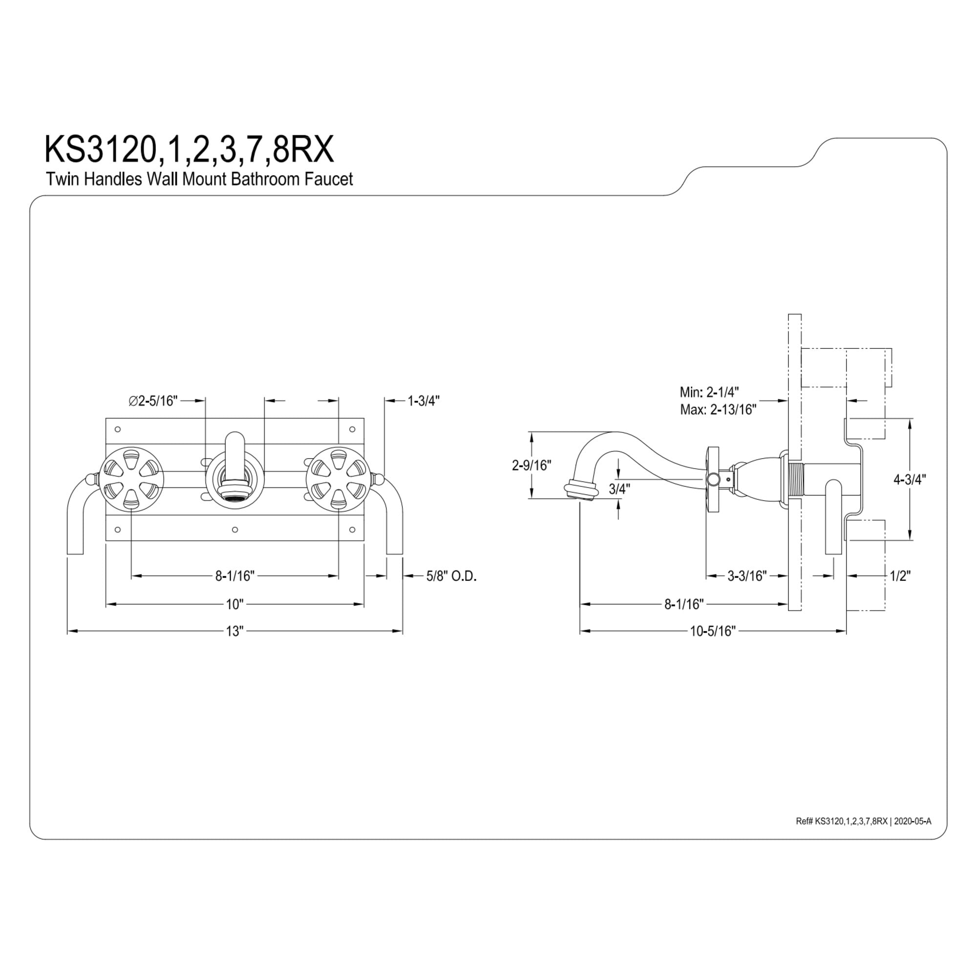 Kingston Brass KS3123RX Belknap Double-Handle Wall Mount Bathroom Faucet, Antique Brass