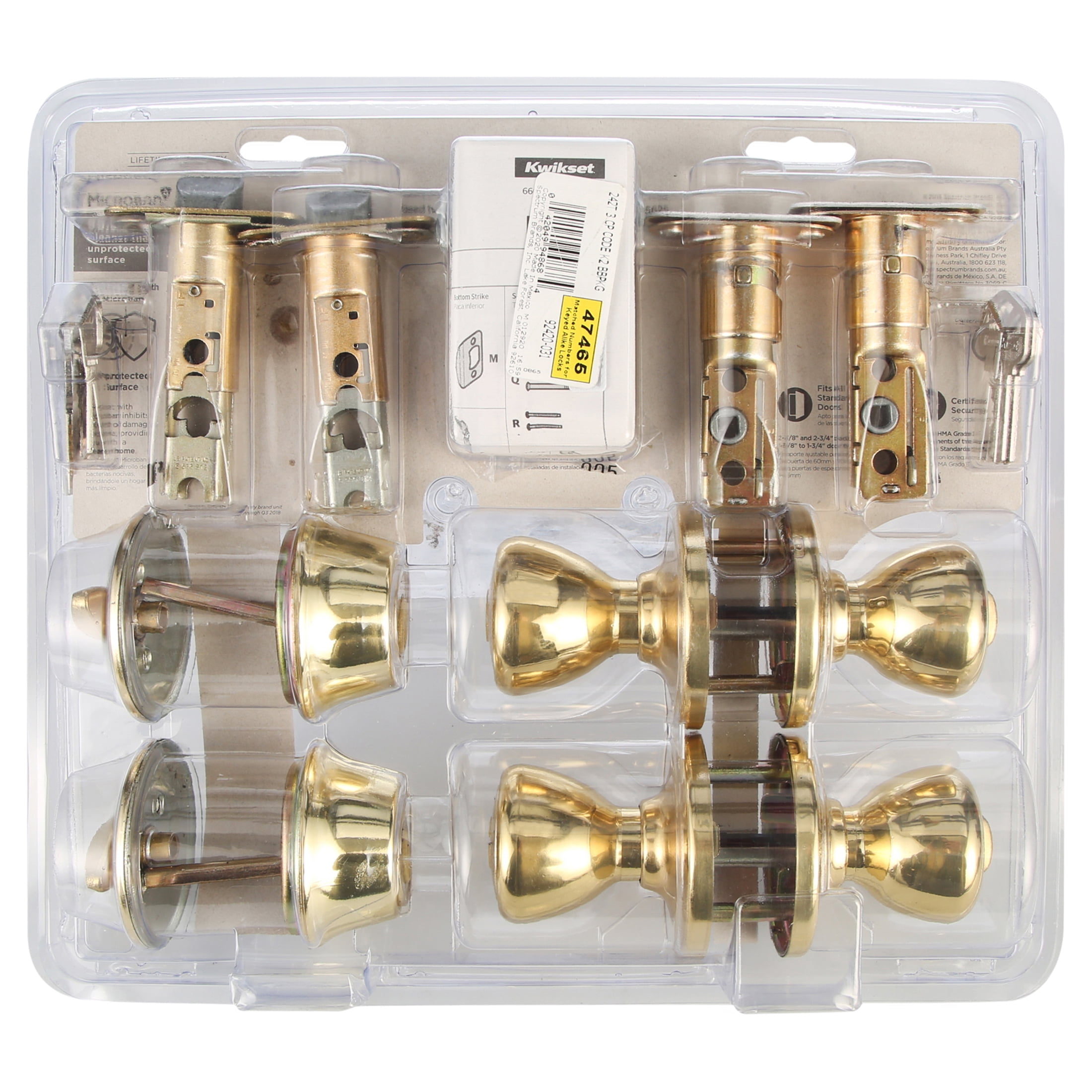 Kwikset 242 Tylo Keyed Entry Knob And Sgl Cyl Deadbolt Project Pack in PB