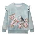 thumbnail image 5 of Xoenoiee Robin Cherry Blossom Print Toddler Baby Girl Long Sleeve Ruffle Sweatshirt Crewneck Pullover Tops Basic Oversized Sweater Shirts Kid Fall Clothes, Size 7-8 Years, 5 of 7