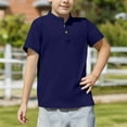 thumbnail image 4 of Viluyesy Boys Short Sleeve T-Shirt, Solid Color Buttons Collar Breathable Dressy School Uniform Tops Navy 9T, 4 of 8