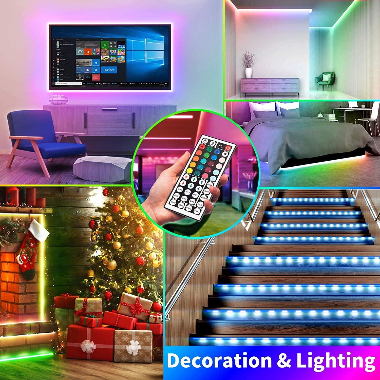 100ft LED Strip Lights, Color Changing LED Lights for Bedroom with 44-Key Remote and Control Box, 5050 RGB LED Lights for Party, Decor, Celling, Valentine's Day (6 X 16.4ft)