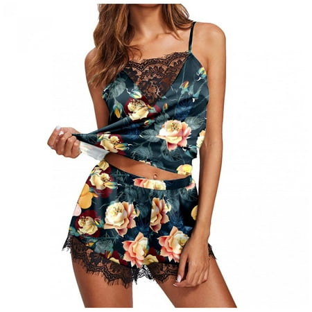 

Women Lingerie Sexy Sets Plus Size Women Fashion Print Pajamas Sleeveless Vest Lace Cami Shorts Bluse Sets Lace Mesh Lingerie Sexy Sets Sexy Lingerie Push Up