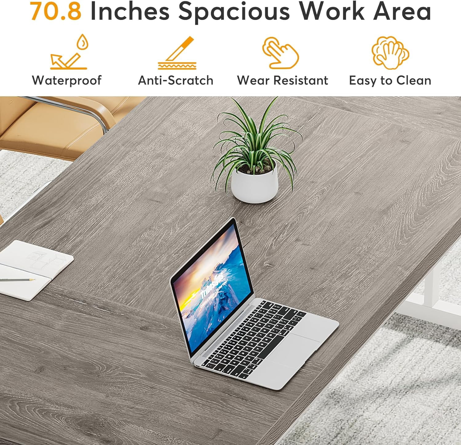 Finmind 71 Inch Executive Desk, Large Computer Office Desk, Modern Study Writing Table for Home Office (Grey/White)