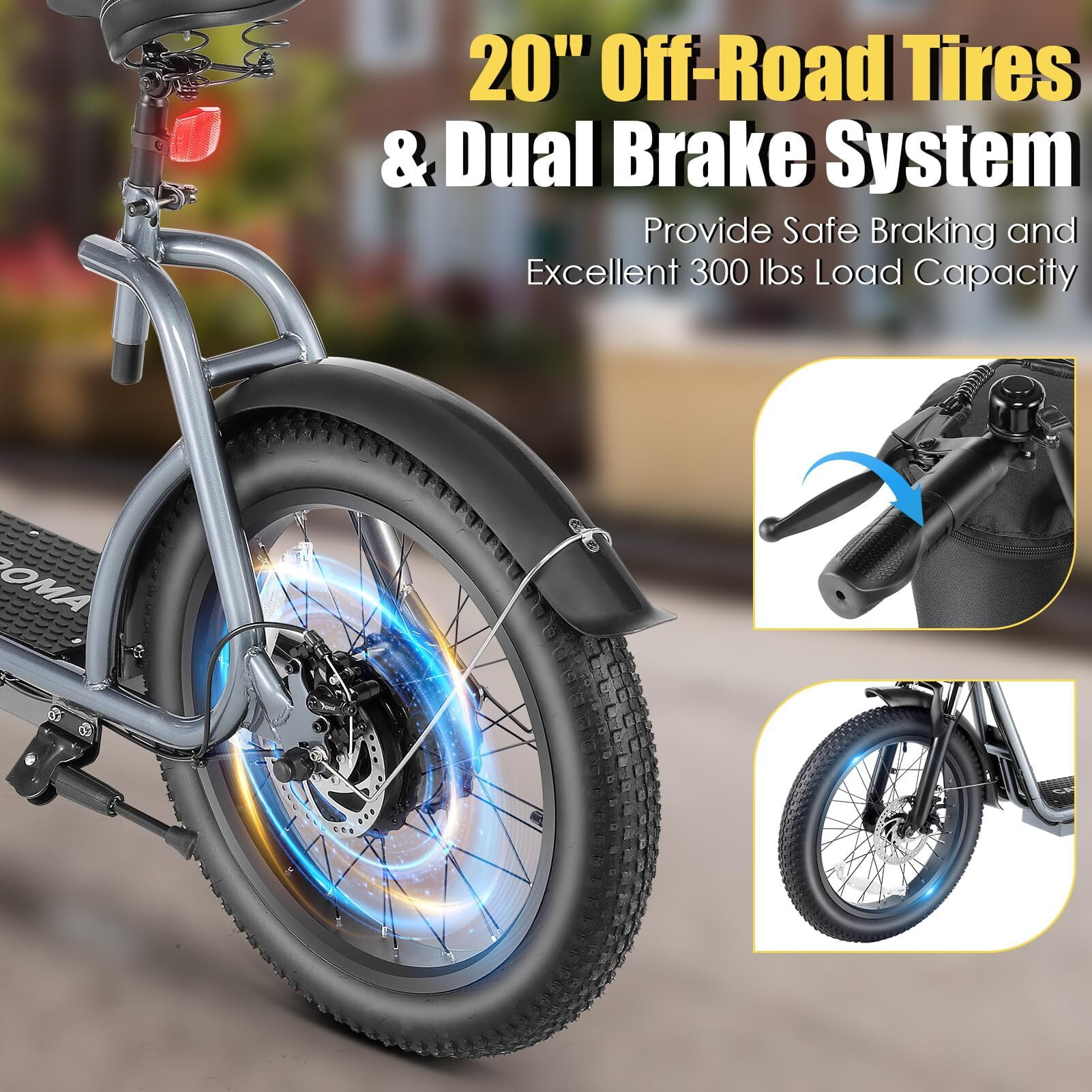 HOTEEL Max Electric Bike for Adults with 819W Peak Motor, 30Miles 20MPH Commuting Electric Scooter with Adjustable Seat & Carry Basket, 20" Tires, Gray
