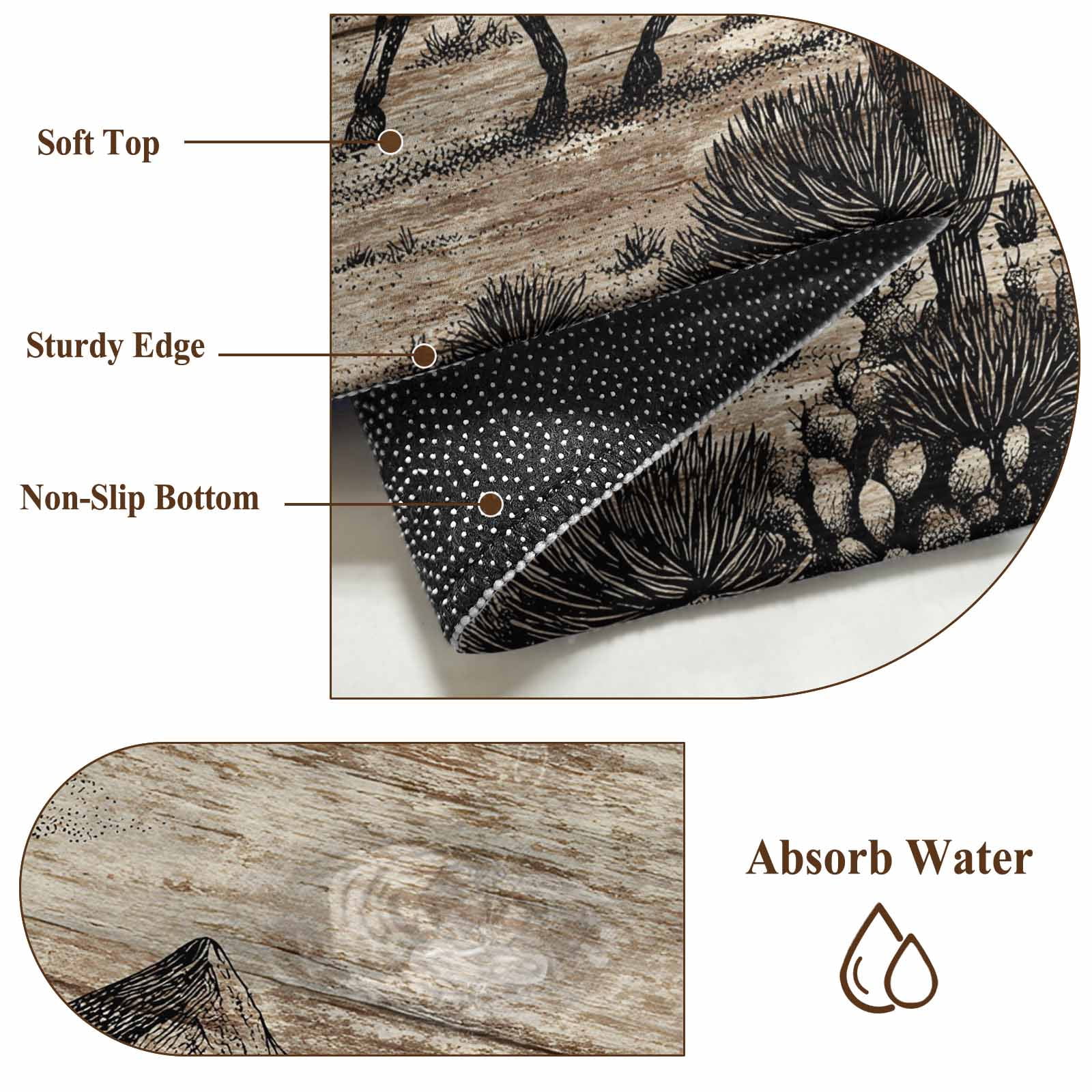 Area Rugs for Living Room Bedroom, Brown Western Farmhouse 4'x6' Rug Washable Carpet Runner Indoor Outdoor, Vintage Cowboys Cactus Non Slip Accent Floor Mats Rug for Kitchen, Office