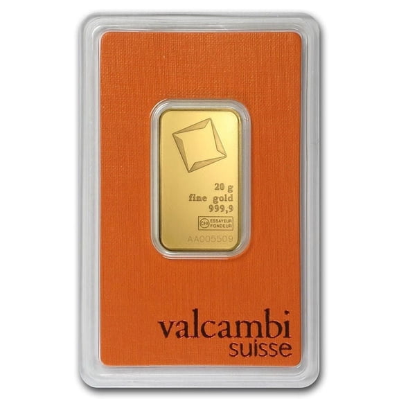 20 Gram Valcambi Suisse .9999 Fine Gold Bar in Assay