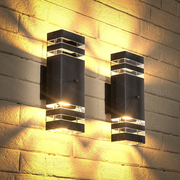 GEYANG outdoor wall lamp from dusk to dawn,waterproof upper and lower porch light, black modern outdoor light, suitable for home porch, garden, courtyard, terrace (bulb not included)