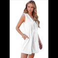 thumbnail image 2 of Women'S Summer Loose Sleeveless Pleated Front Tie V Neck Jumpsuit White L, 2 of 6