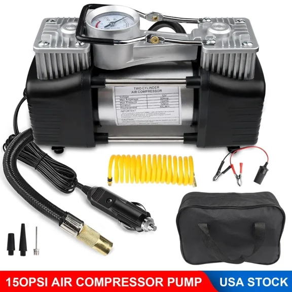 Tire Inflator for Car (12V) and Home (110V), DC Portable Air Compressor for Car Tires, Bicycles, and Other Inflatables, Air Pump