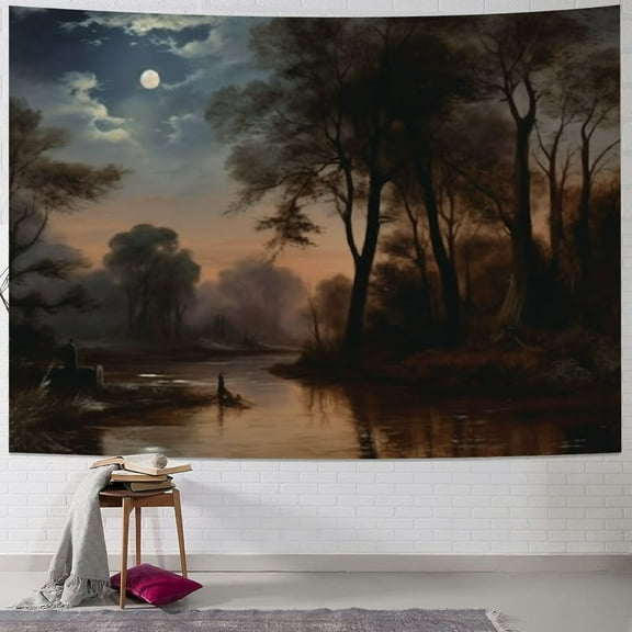 Sheronv Moon River Trees Tapestry Wall Hanging Unique Style for Home Wall Decor Living Room Bedroom Dorm 40x30inch