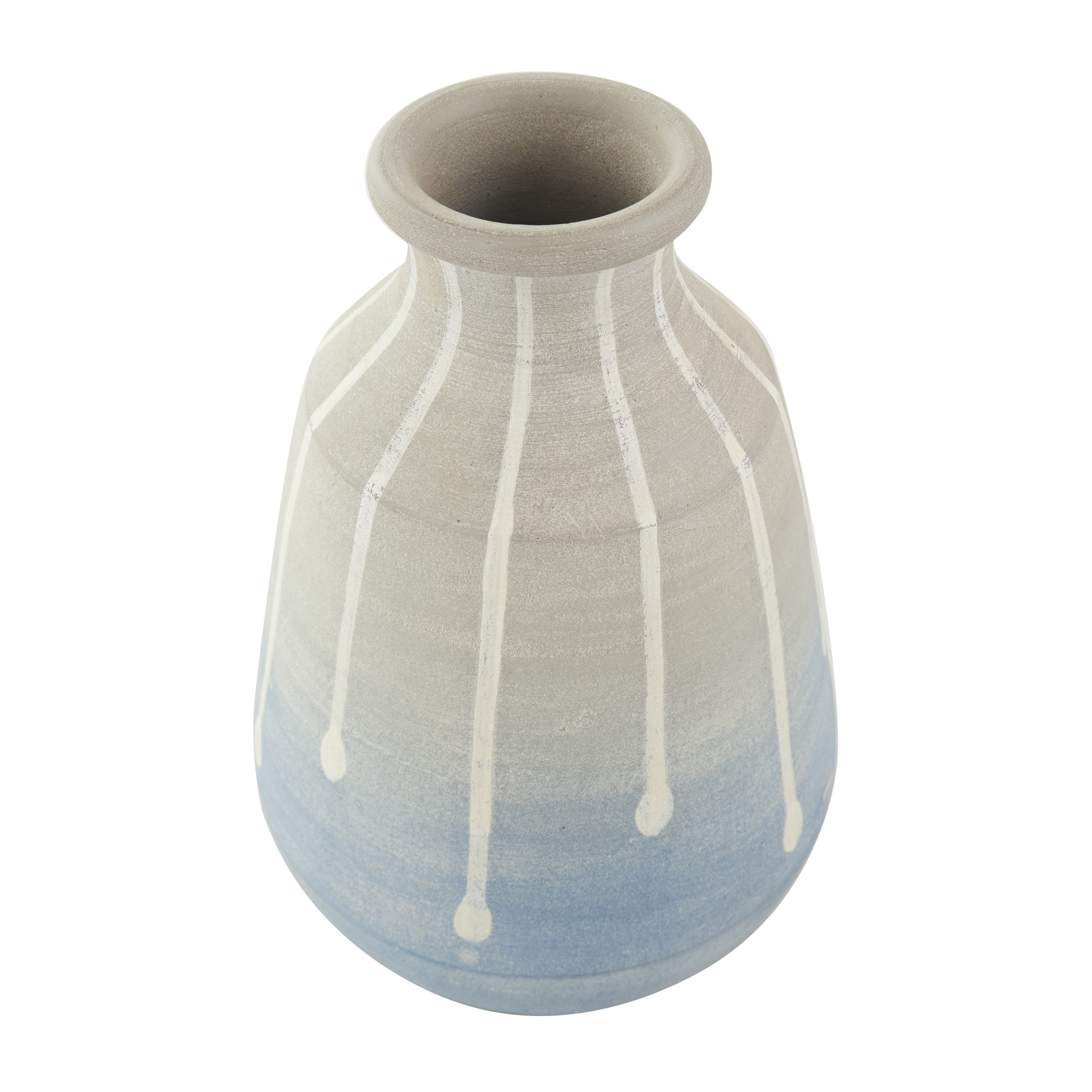 DecMode 10" Abstract Ombre Drip Blue Ceramic Vase with Gray and White Accents