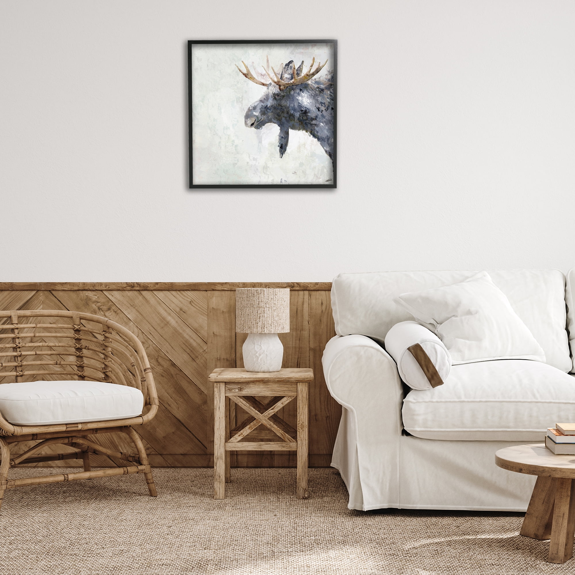 Stupell Industries Rustic Moose View Animals & Insects Painting Black Framed Art Print Wall Art, 24 x 24