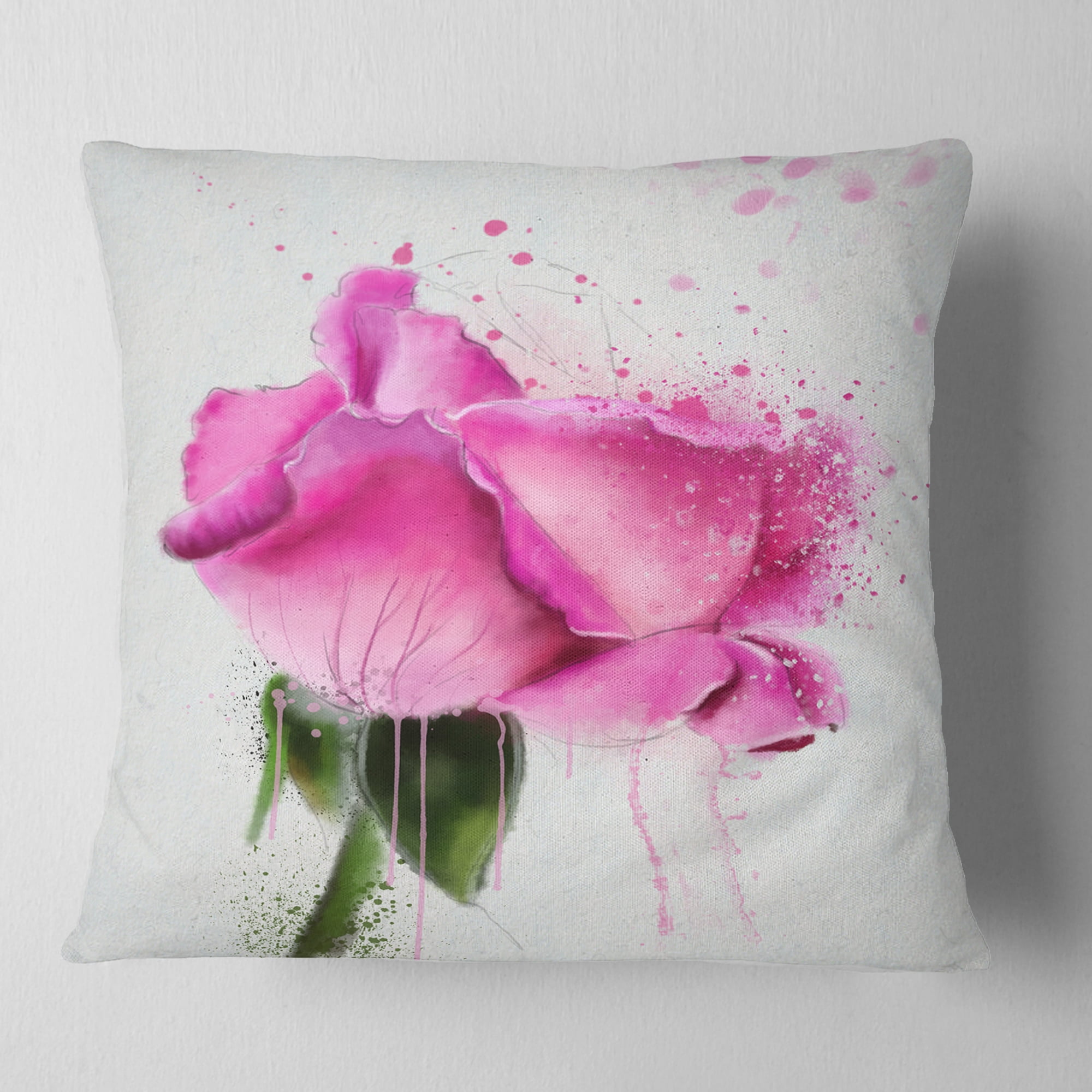 Designart Beautiful Pink Rose Watercolor - Floral Throw Pillow - 18x18