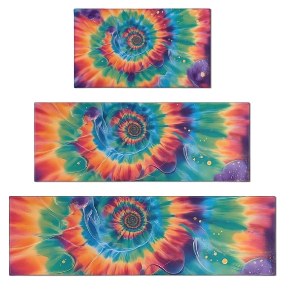 Colorful Rainbow Tie Dye Spiral Pattern Kitchen Rugs Sets Of 3,Kitchen Runner Rugs Non Skid Washable,Decorative Kitchen Floor Mats for Kitchen,Sink,Laundry,17"x30" 17"x47" 17"x59"