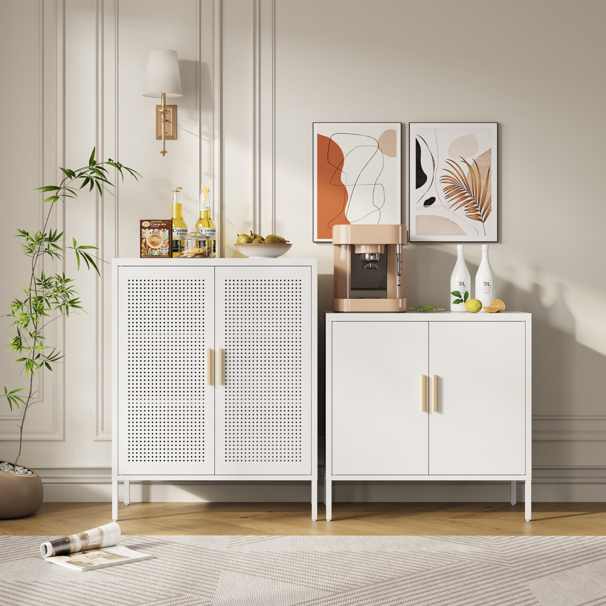GUTALOR Metal Storage Cabinet with 2 Doors and 2 Adjustable Shelves, Steel Lockable Garage Storage Cabinet, Metal File Cabinet for Home Office School Gym, White