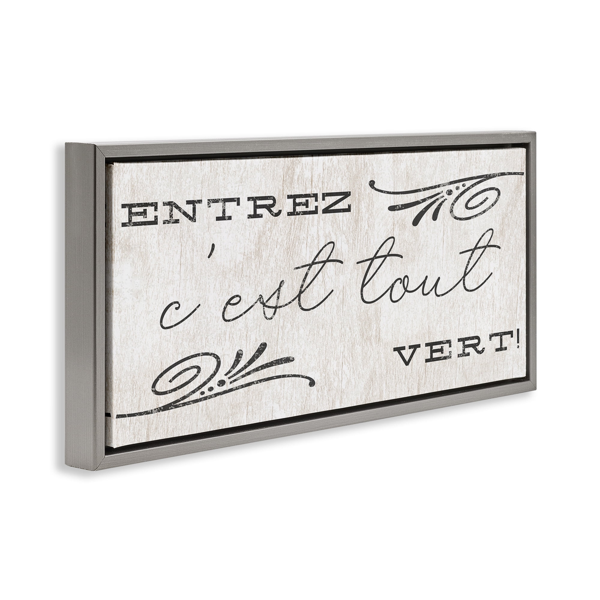 Stupell Industries French Come In Phrase Text & Numbers Painting Gray Floater Framed Canvas Art Print Wall Art, 31 x 14