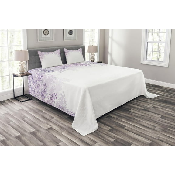 Ambesonne Flower Quilted Bedspread Set 3 Pcs, Lilac Blossoms Spring, King Size, Pale Mauve Lavender