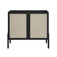 thumbnail image 2 of Boho Bar Cabinet with Gold Iron Legs, 2 Rattan Accent Doors, and 3 Shelves – Nero Black, 36.6" W x 32" H x 14.8" D, 2 of 6