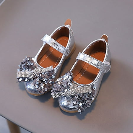 

LYCAQL Toddler Shoes Summer and Autumn Fashion Girls Casual Shoes Solid Color Bow Rhinestones Sequins Shiny Flat Chestnut Boots for Toddler (Silver 9 Toddler)