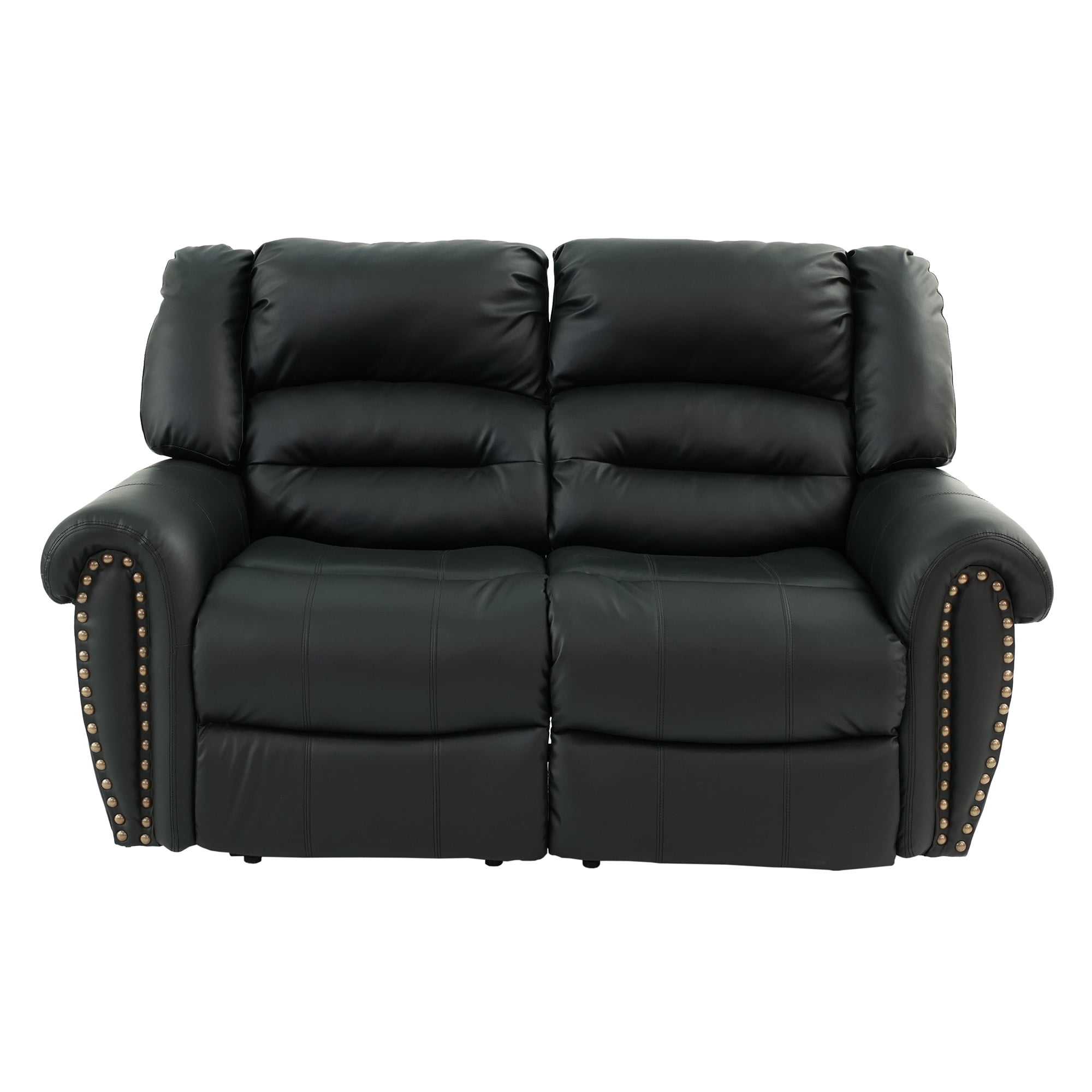 Poundex Faux Leather Manual Motion Recliner Loveseat in Black