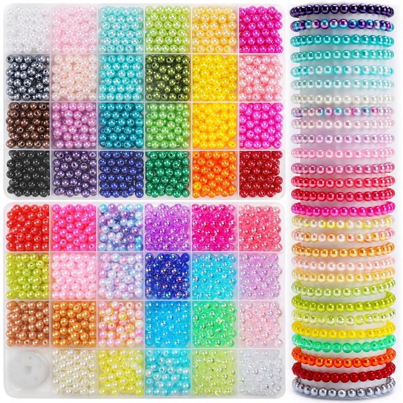 2400pcs Pearl Beads, Beads, 47 Colors Beads for beacelets, Multicolor Bracelet Making Kit Round Beads for Jewelry Making with Elastic String, DIY Crafts Gift Set., 6mm