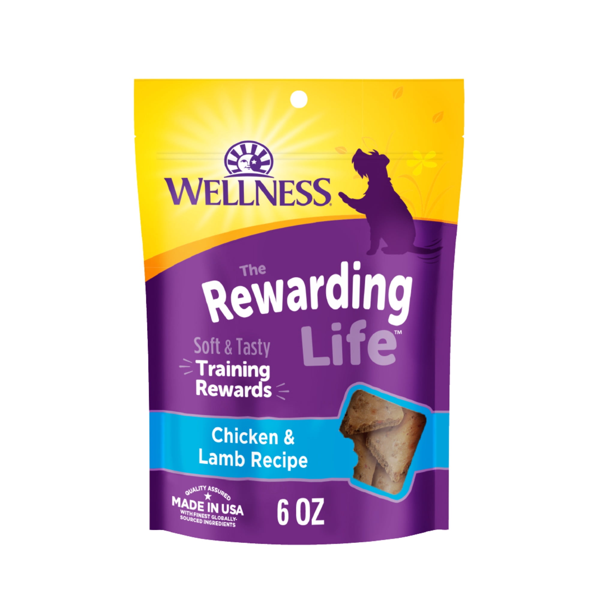 (4 pack) Wellness Rewarding Life Dog Treats, Natural, Training Treat, Grain Free, Soft Chicken & Lamb (6 Ounce bag)