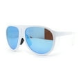 thumbnail image 2 of Mens Side Visor Oversized Flat Top Color Mirror Plastic Racer Sunglasses White - Blue Mirror, 2 of 4
