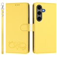 thumbnail image 2 of Wallet Leather Case For Samsung Galaxy S24 5G / S25 5G 6.2",With Card Holder,Wristband, Shockproof Kickstand Embossed Happy Pattern Phone Case,Yellow,For Galaxy S24/S25 (5G), 2 of 8
