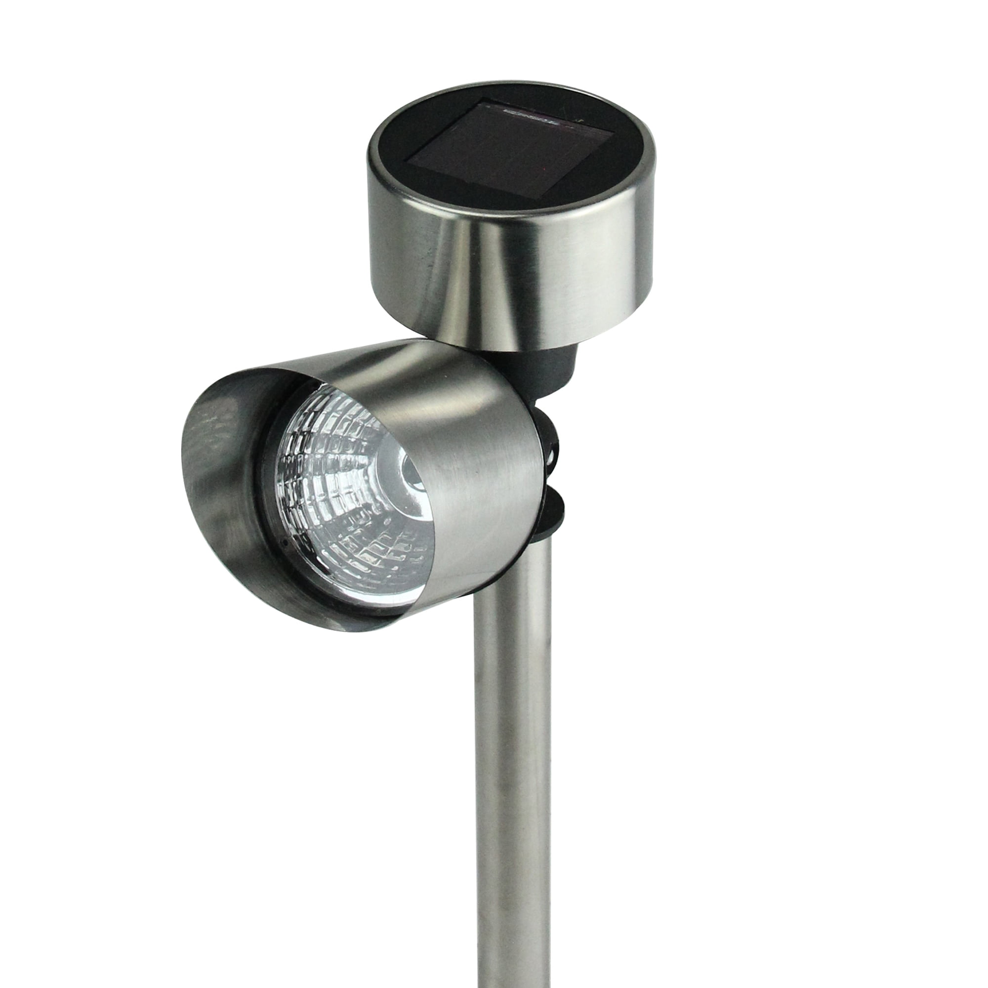 10.25" Silver Spot Light Solar Lamp with White LED Light and Lawn Stake