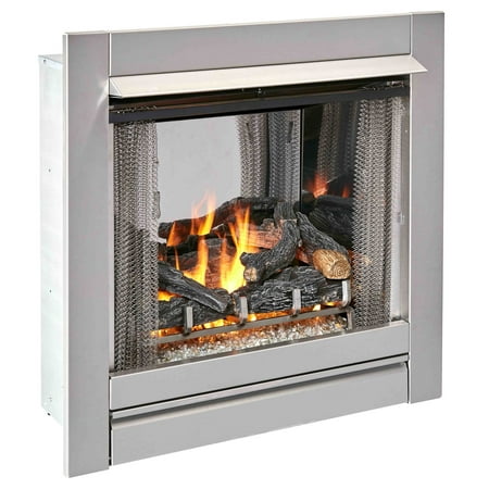 Duluth Forge Vent less Stainless Outdoor Gas Fireplace Insert with Glass Media and Log Set 24,000BTU Manual Control Model-DF450SS-L