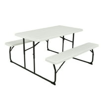 YYAo Portable Picnic Tables,Indoor and Outdoor Folding Picnic Table Bench Set with Wood-like Texture-White