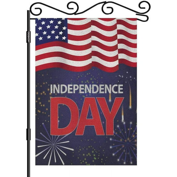 Independense Day Burlap Garden Flag Double Sided Premium Fabric Fourth of July Fireworks Background Usa Independence Day Outdoor Decoration Banner for Yard Lawn 12.5" x 18"