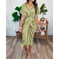 thumbnail image 6 of BTFBM Shirt Dresses for Women Spring Button Short Sleeve Silk Satin Ruched Maxi Summer Dress Cocktail Party Wedding, 6 of 8