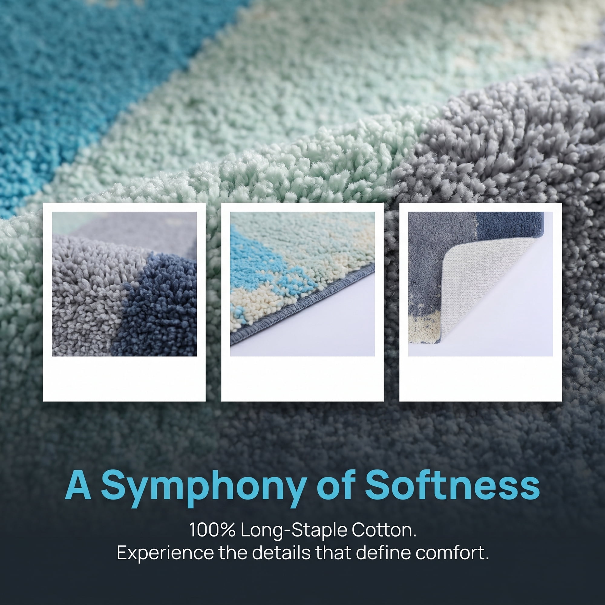 Unique Bargains Non Slip Machine Washable Plush Shaggy Bath Mat Blue 32" x 20"