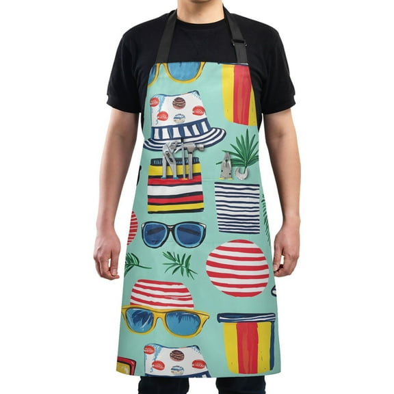 Kitchen Apron with 2 Pockets Adjustable waterproof Cooking Aprons for Women Men Chef Summer Sunglasses Hats Bags