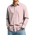 thumbnail image 3 of Men's Regular Fit Formal Long Sleeve Shirt Solid Color Lapel Collar Button Front Business Office Daily Wear,S,Pink, 3 of 8