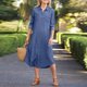 thumbnail image 3 of Vestido Vestido con botones para mujer, elegante blusa vaquera, vestido holgado a media pierna, vestido vaquero Ygjytge Azul claro T 24 para Mujer, 3 of 7